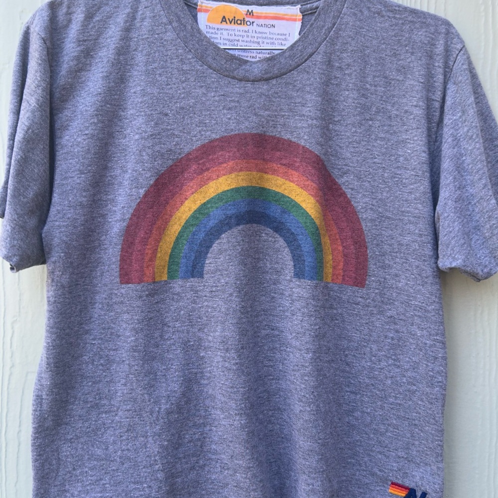 Aviator Nation Heather Gray Rainbow Tee